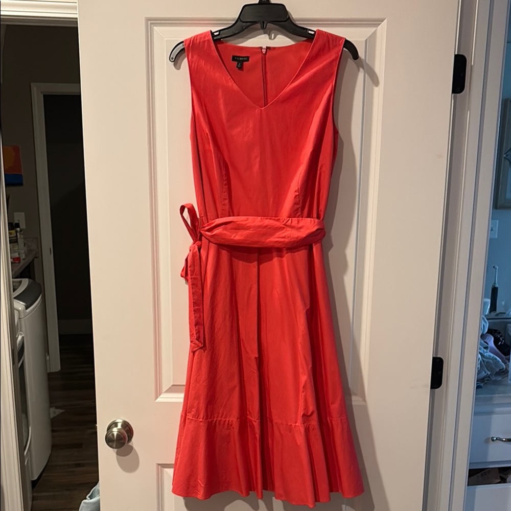 Orange Red Sleeveless Midi Dress for Wedding Guest